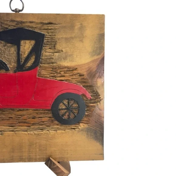 Vintage Red Car Wall
Art - Hand Carved
Rustic Wood Plaque - Antique Auto Decor - Picture 3 of 7